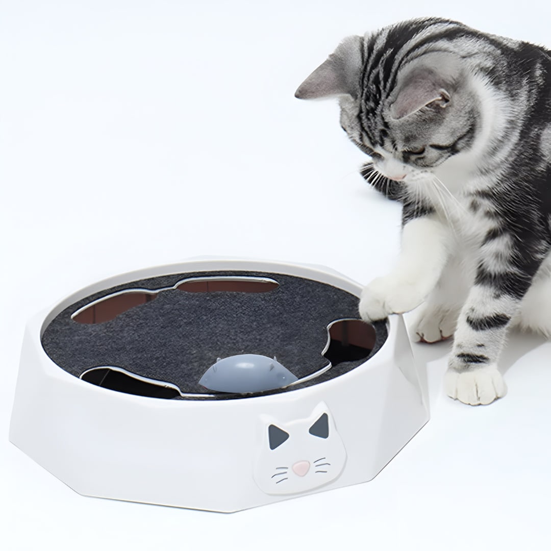 Interactief kattenspeelgoed met gemotoriseerde bewegende muis, krabplank en baan 11 inch krabmeubel
