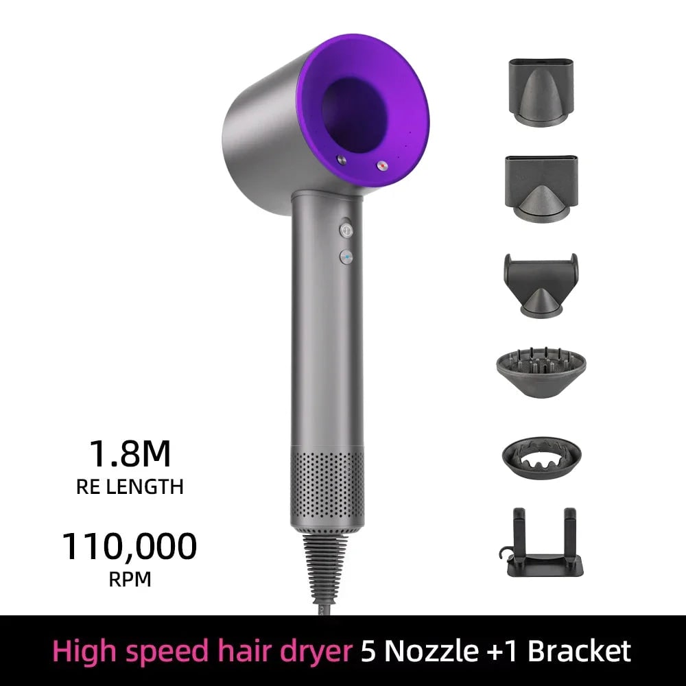 Ionische snelle haardroger met magnetische diffuser en wandhouder