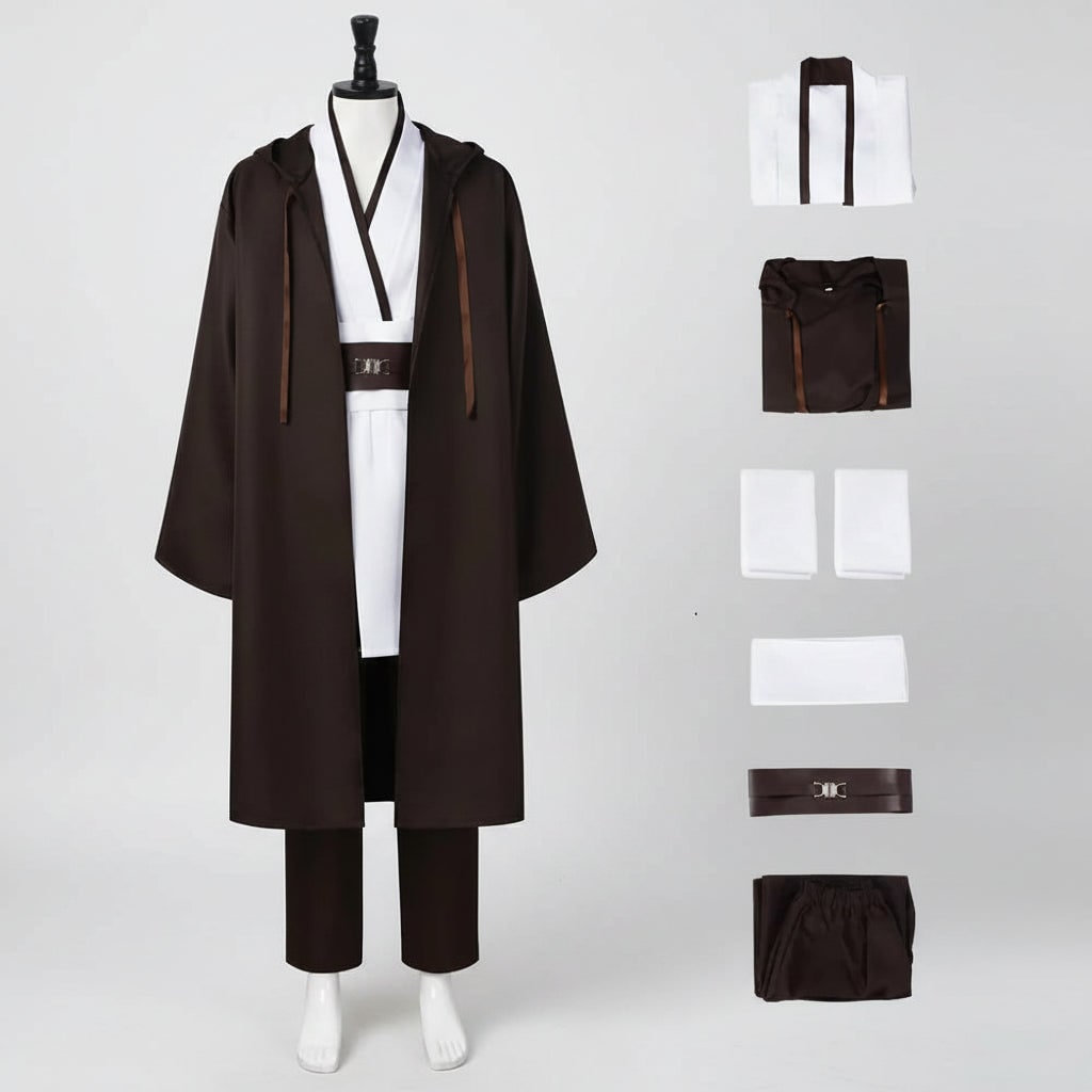 Halloween ruimteridder-kostuum cosplay-outfit met capuchonmantel, tuniek, sjerp en riem voor feesten
