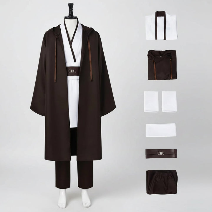 Halloween ruimteridder-kostuum cosplay-outfit met capuchonmantel, tuniek, sjerp en riem voor feesten