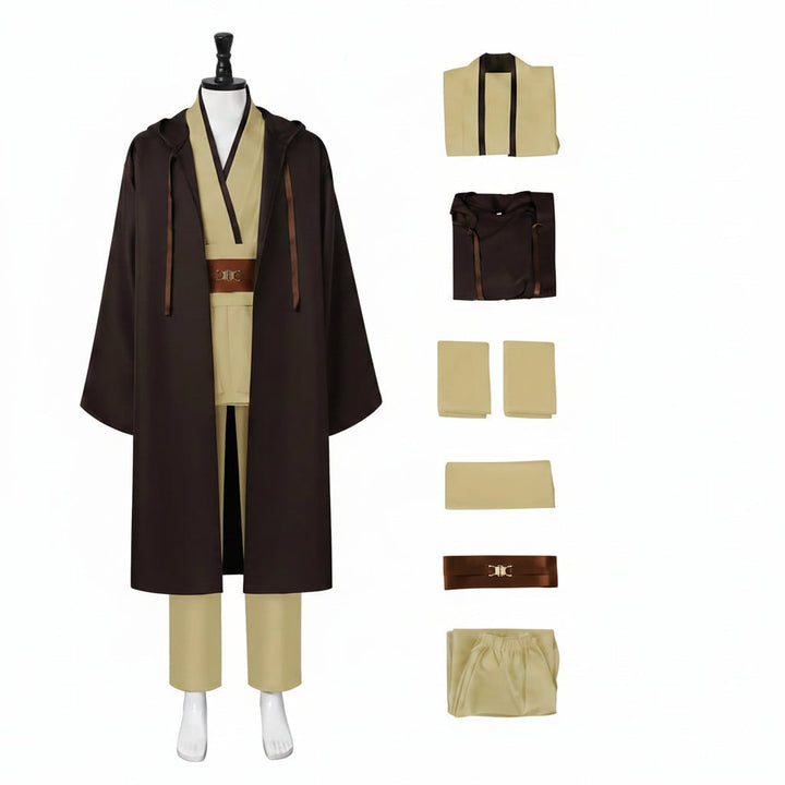 Halloween ruimteridder-kostuum cosplay-outfit met capuchonmantel, tuniek, sjerp en riem voor feesten