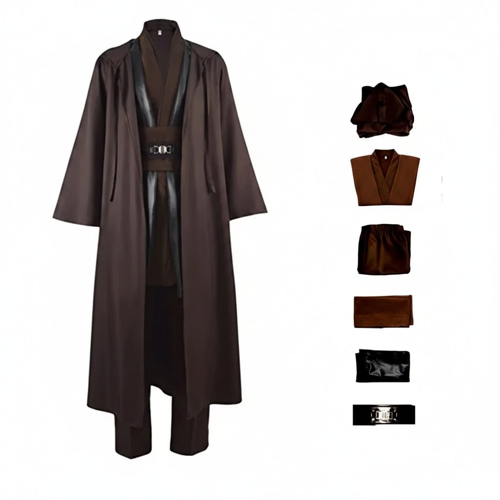 Halloween ruimteridder-kostuum cosplay-outfit met capuchonmantel, tuniek, sjerp en riem voor feesten