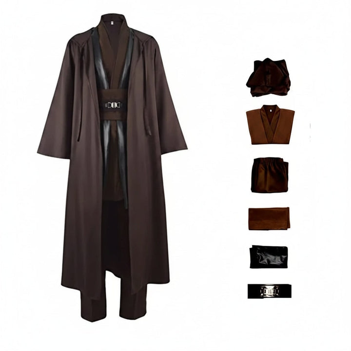 Halloween ruimteridder-kostuum cosplay-outfit met capuchonmantel, tuniek, sjerp en riem voor feesten