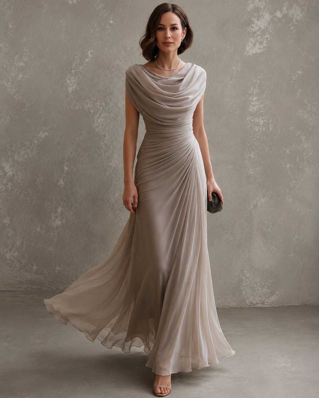 Elegante gedrapeerde maxi-jurk – mouwloze, formele avondjurk