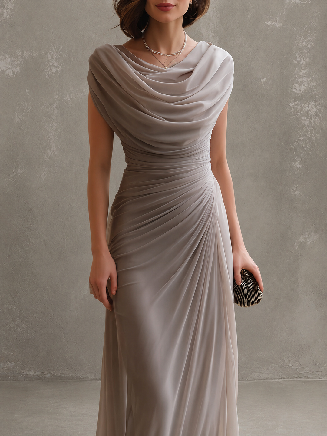 Elegante gedrapeerde maxi-jurk – mouwloze, formele avondjurk