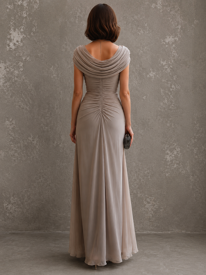 Elegante gedrapeerde maxi-jurk – mouwloze, formele avondjurk