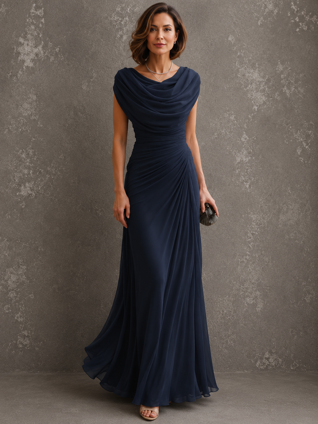 Elegante gedrapeerde maxi-jurk – mouwloze, formele avondjurk