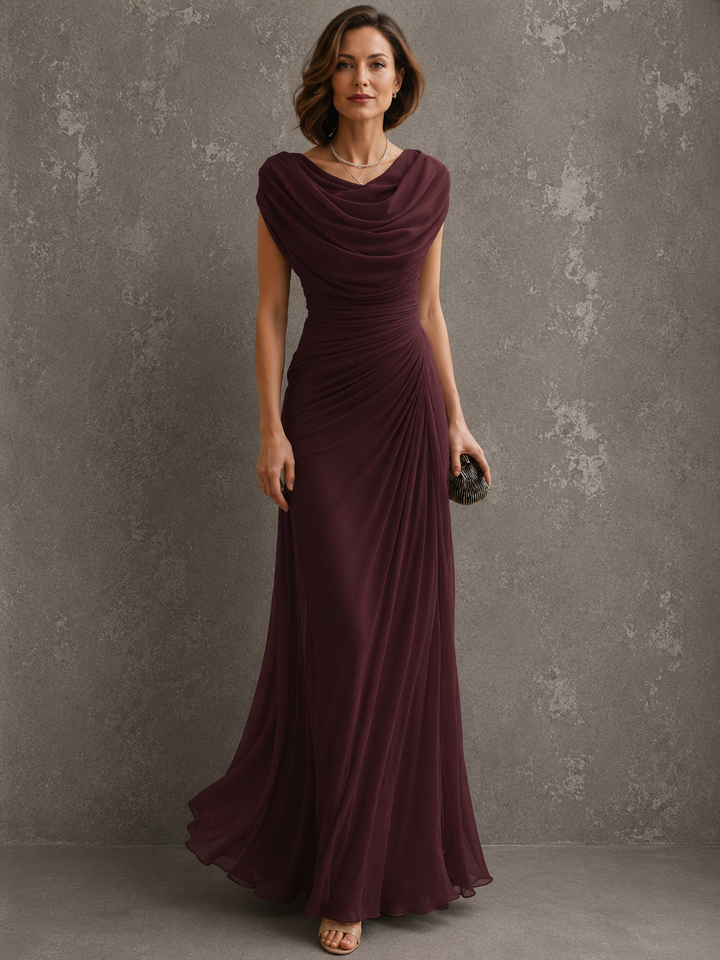 Elegante gedrapeerde maxi-jurk – mouwloze, formele avondjurk