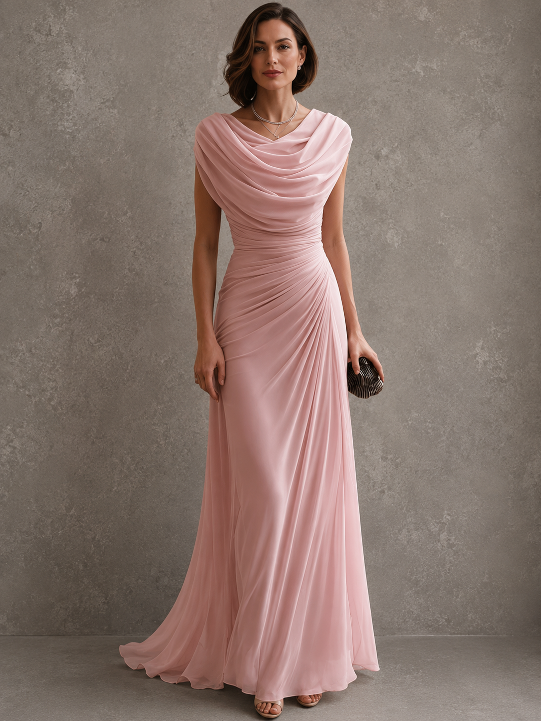 Elegante gedrapeerde maxi-jurk – mouwloze, formele avondjurk