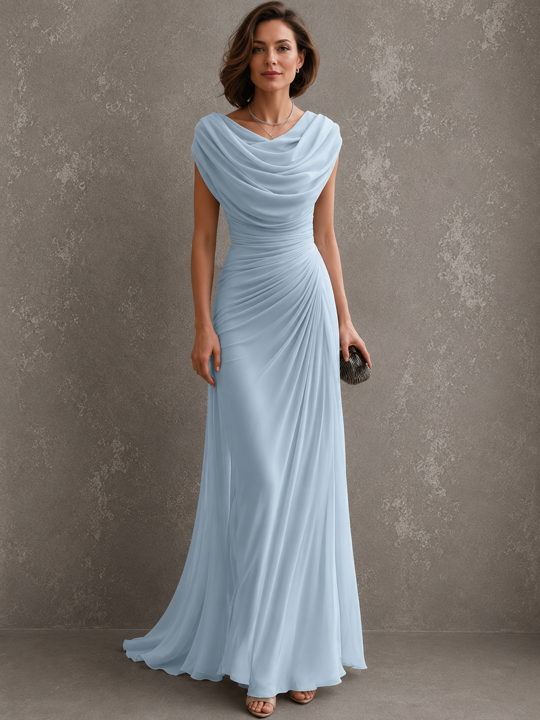 Elegante gedrapeerde maxi-jurk – mouwloze, formele avondjurk