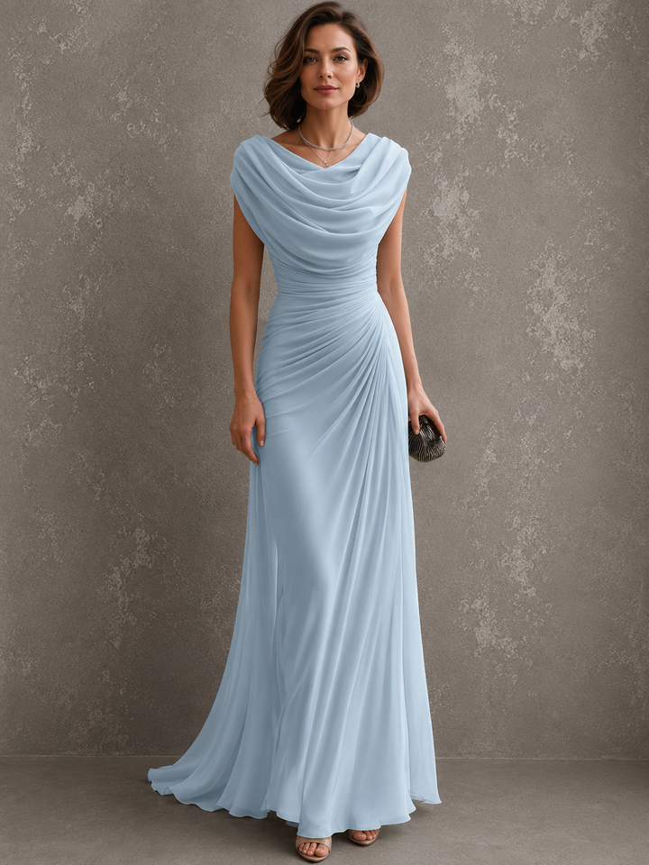 Elegante gedrapeerde maxi-jurk – mouwloze, formele avondjurk
