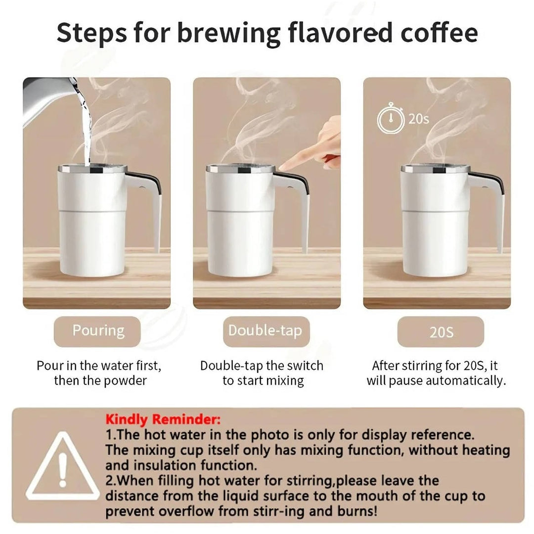 Zelfroerende reisbeker om koffie warm te houden met magnetische roerder en temperatuurdisplay, oplaadbaar