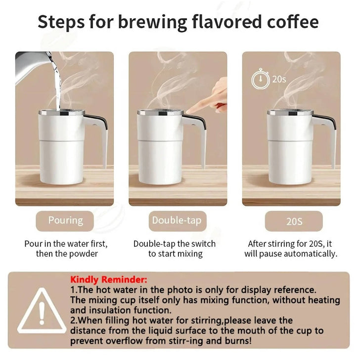 Zelfroerende reisbeker om koffie warm te houden met magnetische roerder en temperatuurdisplay, oplaadbaar