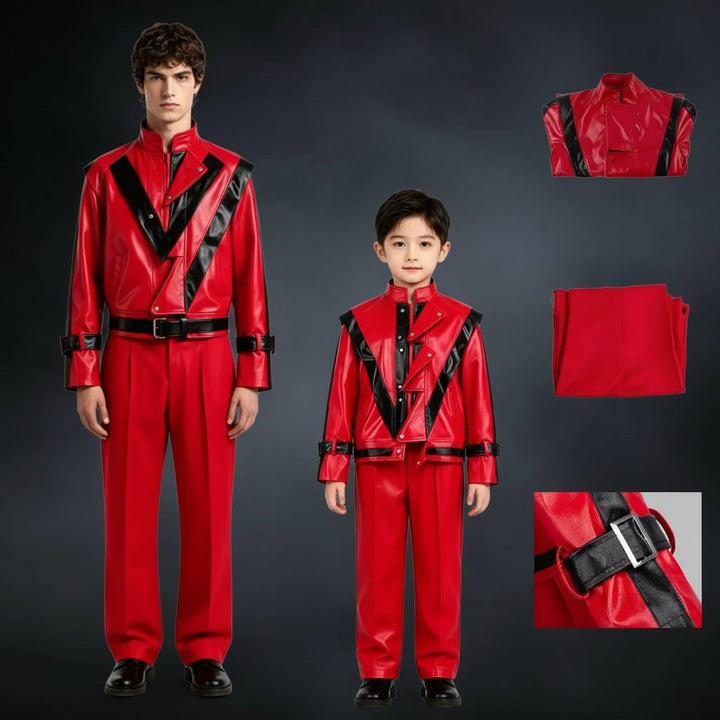 Halloween Thriller cosplaykostuum voor kinderen, tweedelige set van imitatieleren jasje en broek voor feest
