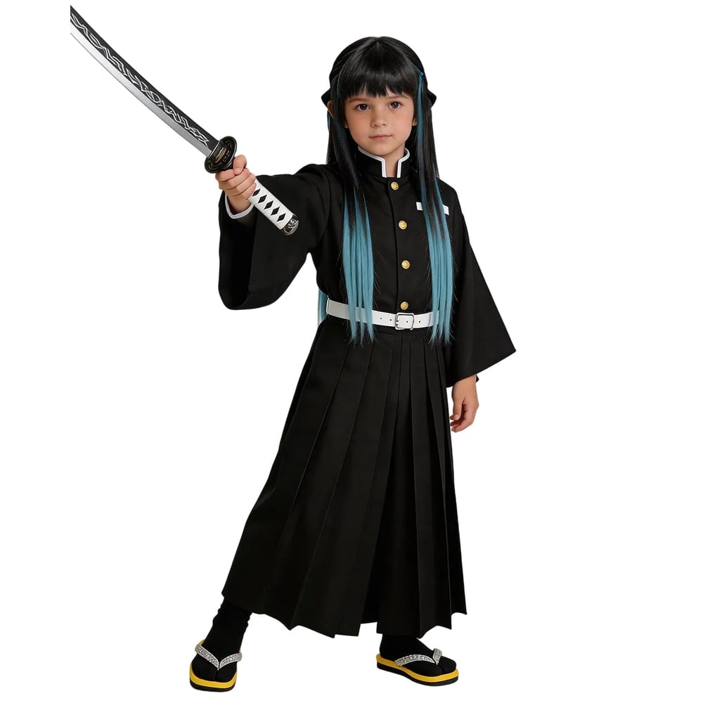 Halloween anime cosplaykostuum voor kinderen met jas met hoge kraag, wijde broek en gouden knopen