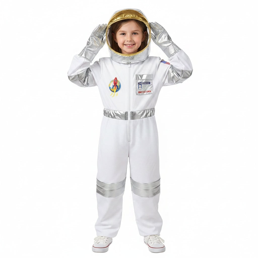 Halloween-astronautenkostuum voor kinderen met helm en handschoenen voor ruimteverkenner-rollenspel