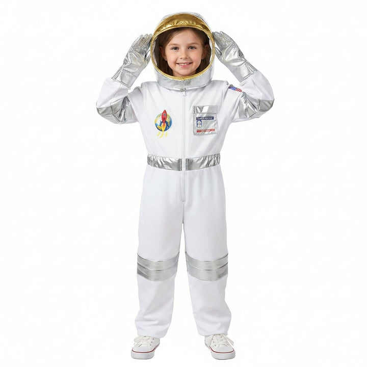 Halloween-astronautenkostuum voor kinderen met helm en handschoenen voor ruimteverkenner-rollenspel