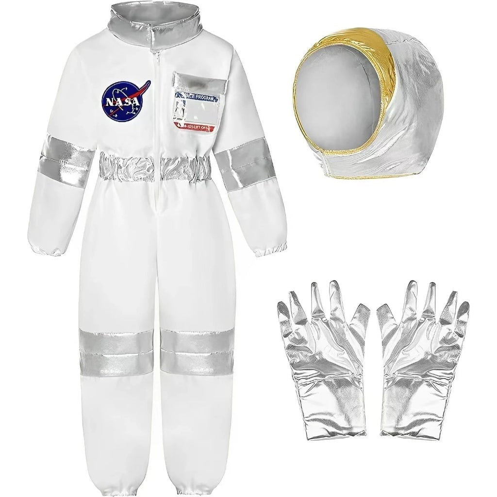 Halloween-astronautenkostuum voor kinderen met helm en handschoenen voor ruimteverkenner-rollenspel