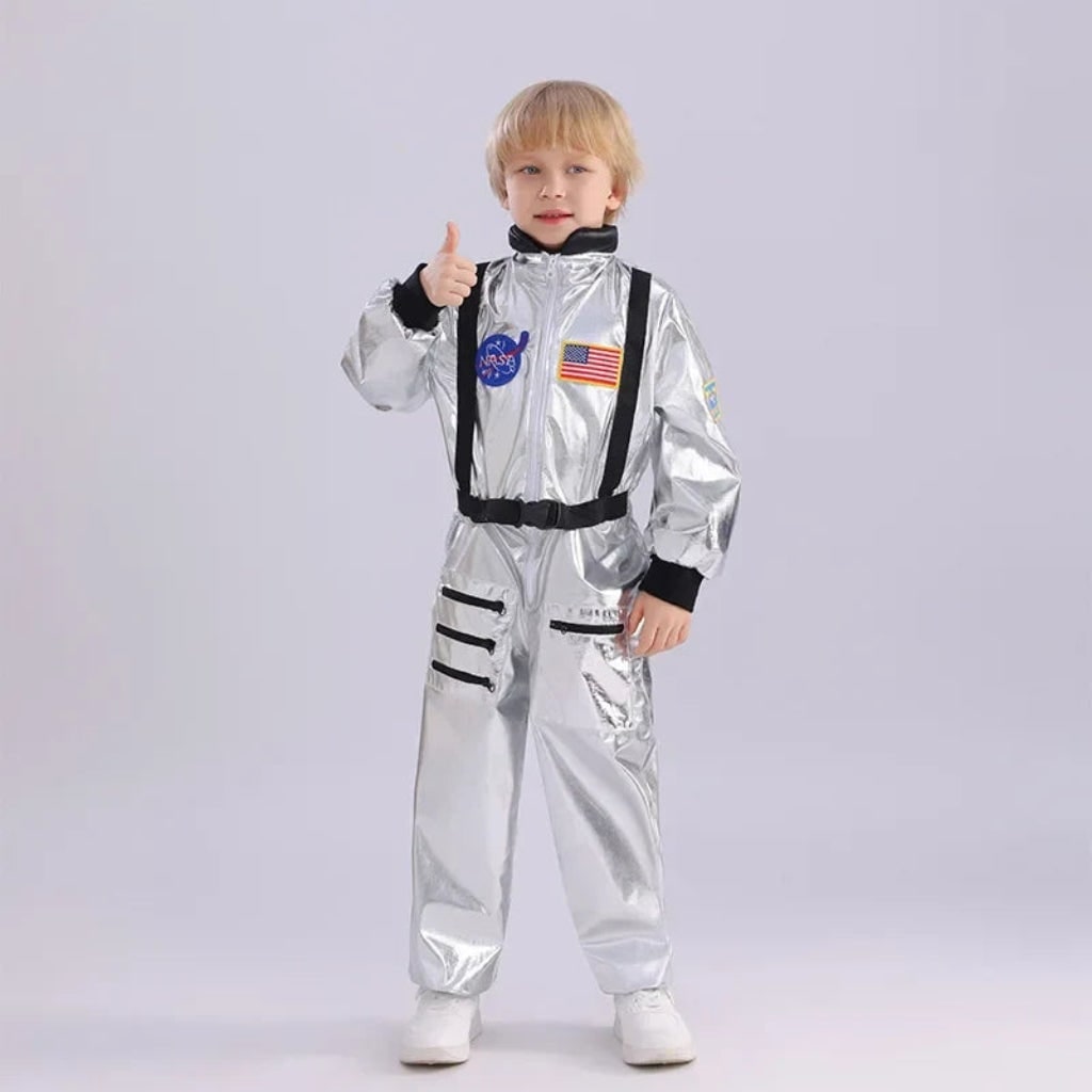 Halloween astronautenpak kostuum voor kinderen met ruimtevaartbadges en jumpsuit-ontwerp voor meisjes