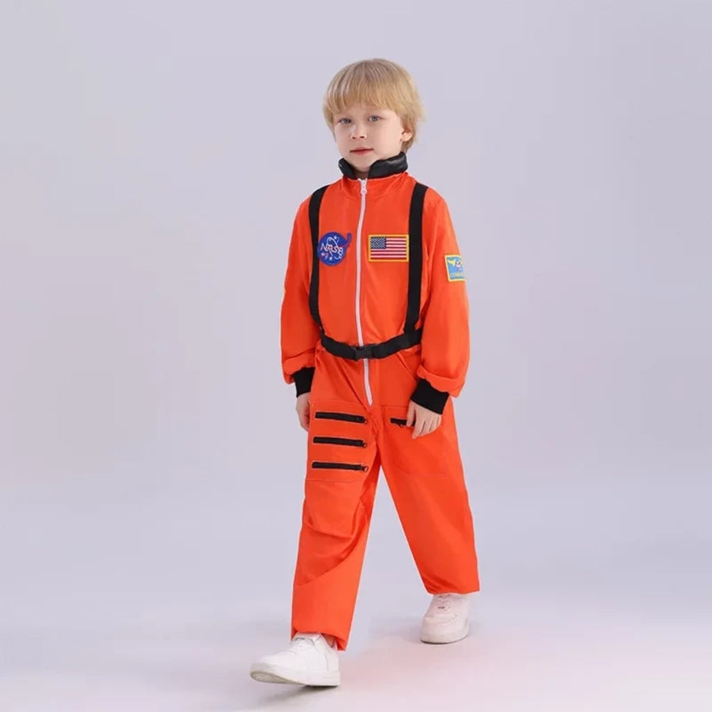 Halloween astronautenpak kostuum voor kinderen met ruimtevaartbadges en jumpsuit-ontwerp voor meisjes
