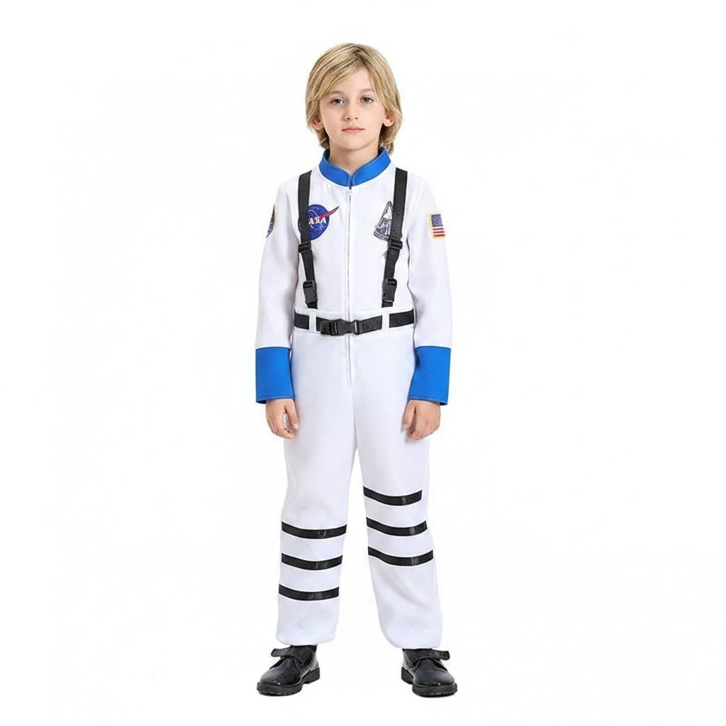 Halloween astronautenpak kostuum voor kinderen met ruimtevaartbadges en jumpsuit-ontwerp voor meisjes