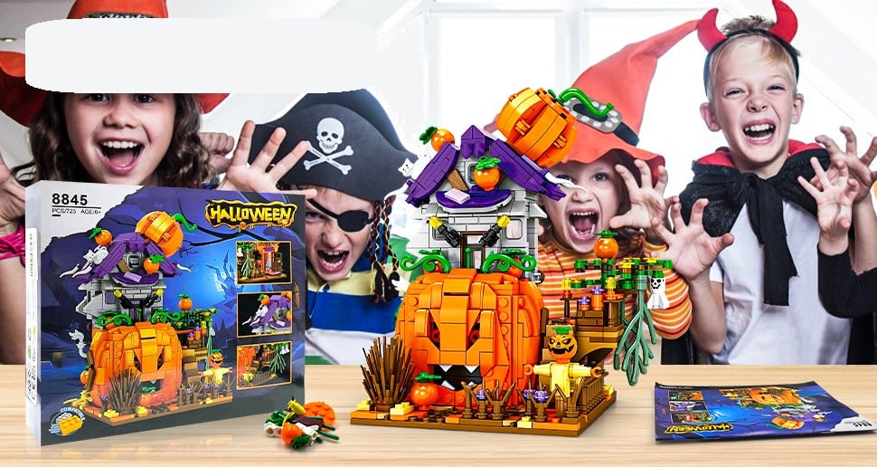 Halloween-bouwstenen voor kinderen, magnetische tegels speelset met pompoenhuis en spookachtige figuurtjes