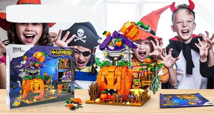 Halloween-bouwstenen voor kinderen, magnetische tegels speelset met pompoenhuis en spookachtige figuurtjes