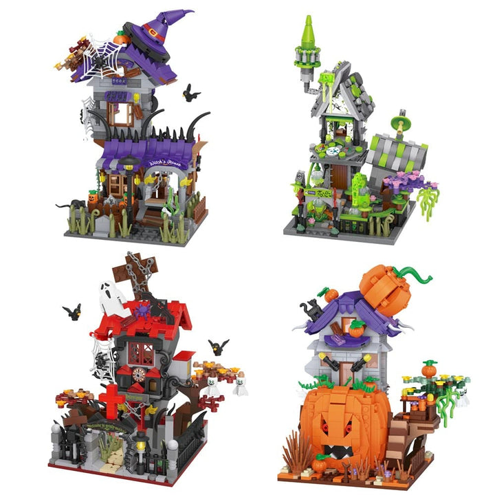 Halloween-bouwstenen voor kinderen, magnetische tegels speelset met pompoenhuis en spookachtige figuurtjes