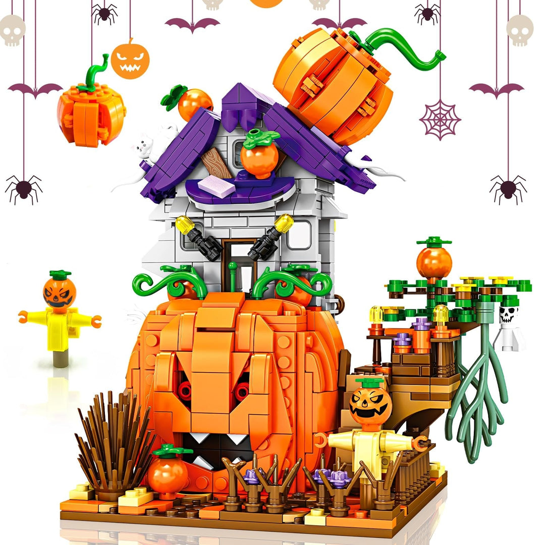 Halloween-bouwstenen voor kinderen, magnetische tegels speelset met pompoenhuis en spookachtige figuurtjes