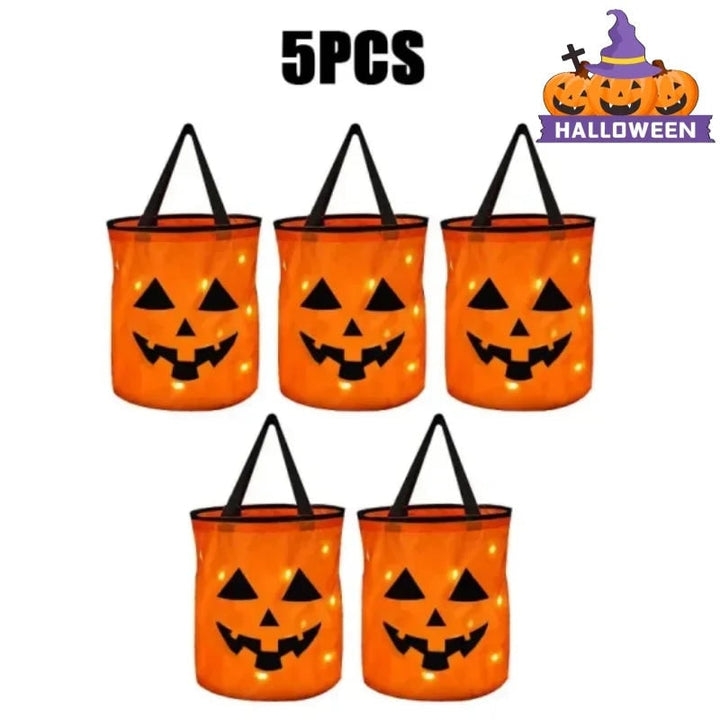 Halloween-snoepemmer en -tas voor kinderen met led-verlichting, lichtgevende pompoenlantaarn-emmer voor trick-or-treat