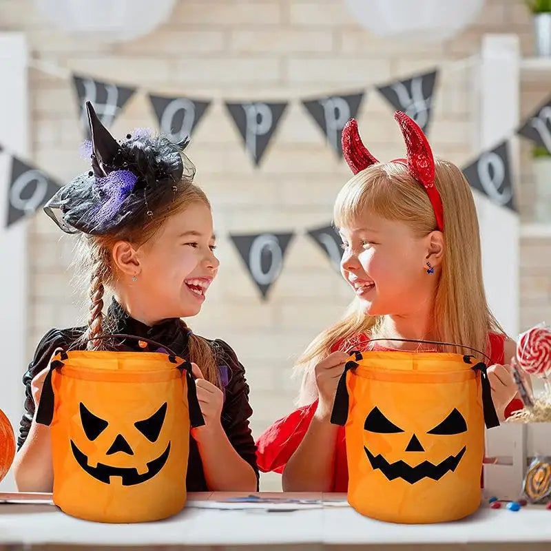 Halloween-snoepemmer en -tas voor kinderen met led-verlichting, lichtgevende pompoenlantaarn-emmer voor trick-or-treat