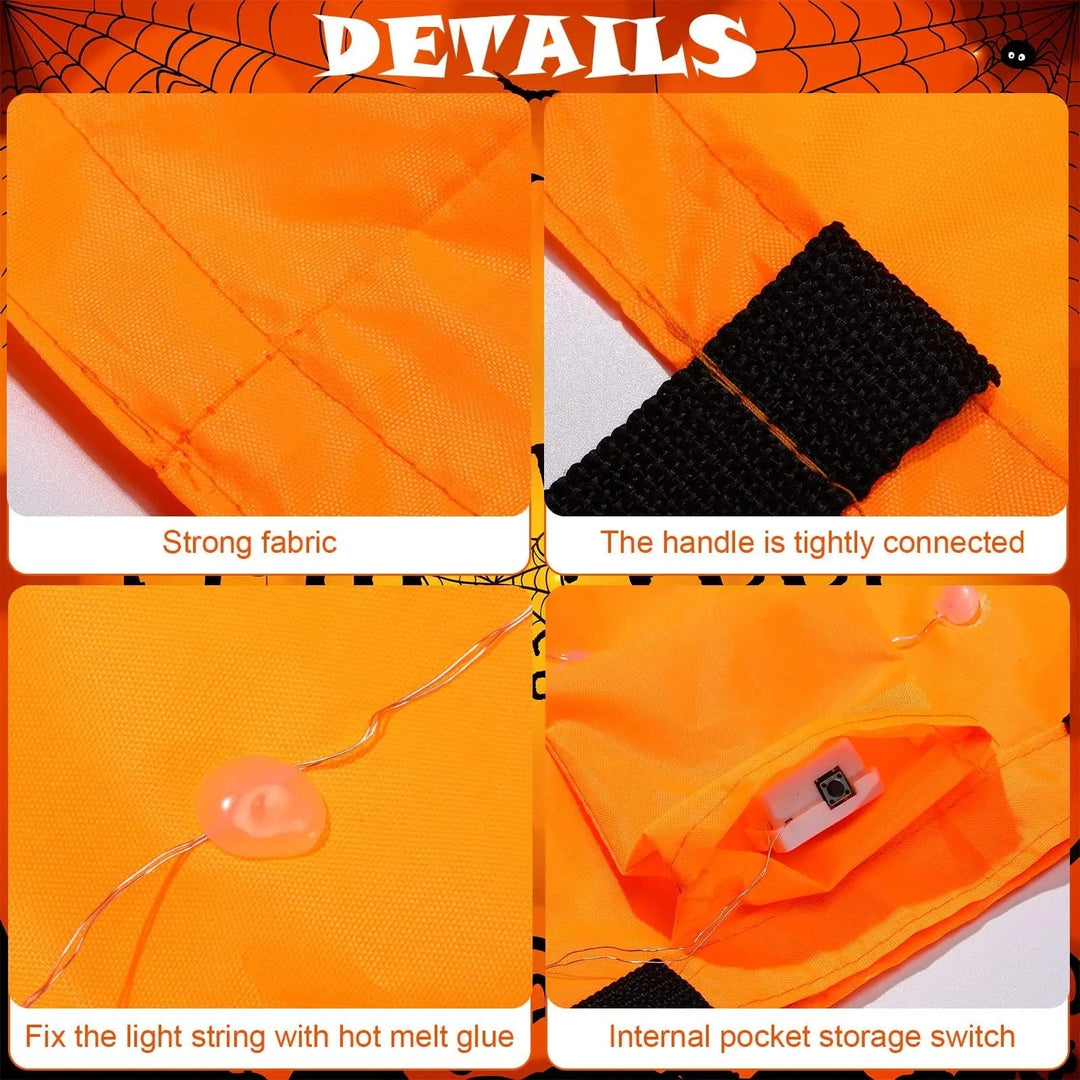 Halloween-snoepemmer en -tas voor kinderen met led-verlichting, lichtgevende pompoenlantaarn-emmer voor trick-or-treat