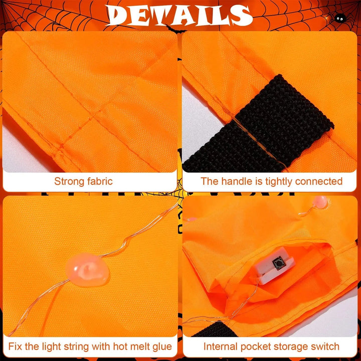 Halloween-snoepemmer en -tas voor kinderen met led-verlichting, lichtgevende pompoenlantaarn-emmer voor trick-or-treat