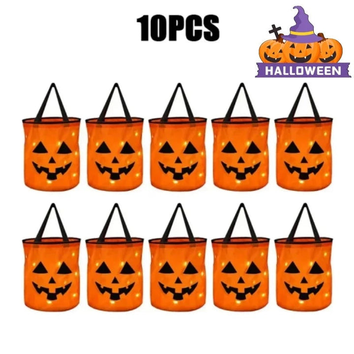Halloween-snoepemmer en -tas voor kinderen met led-verlichting, lichtgevende pompoenlantaarn-emmer voor trick-or-treat