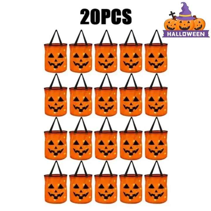 Halloween-snoepemmer en -tas voor kinderen met led-verlichting, lichtgevende pompoenlantaarn-emmer voor trick-or-treat