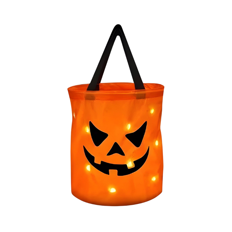 Halloween snoepemmer pompoen voor kinderen met ledlampjes en handvat, snoepmandje voor snoepronde