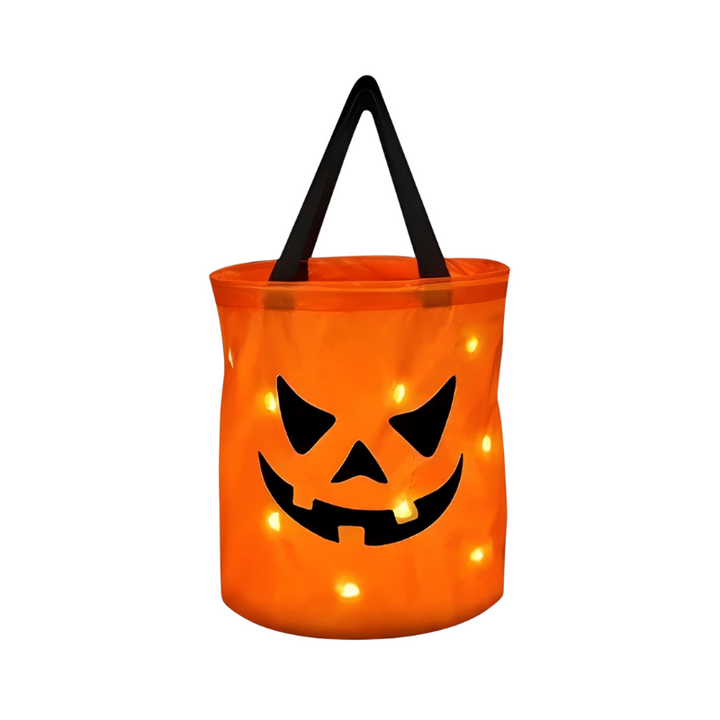 Halloween snoepemmer pompoen voor kinderen met ledlampjes en handvat, snoepmandje voor snoepronde