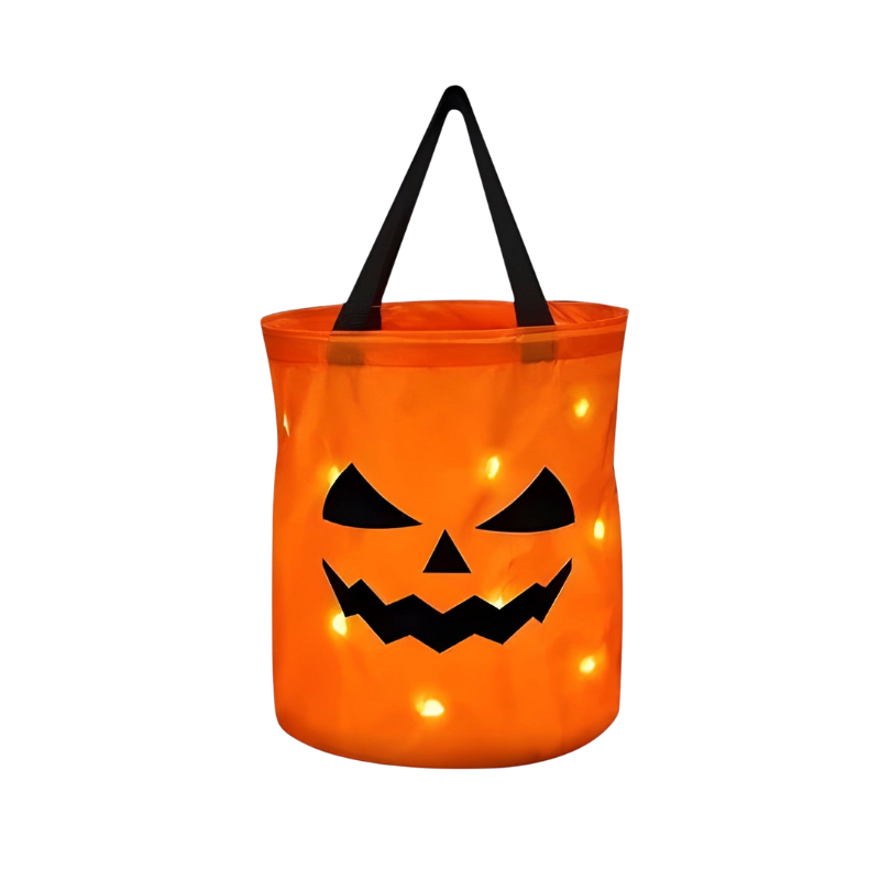 Halloween snoepemmer pompoen voor kinderen met ledlampjes en handvat, snoepmandje voor snoepronde