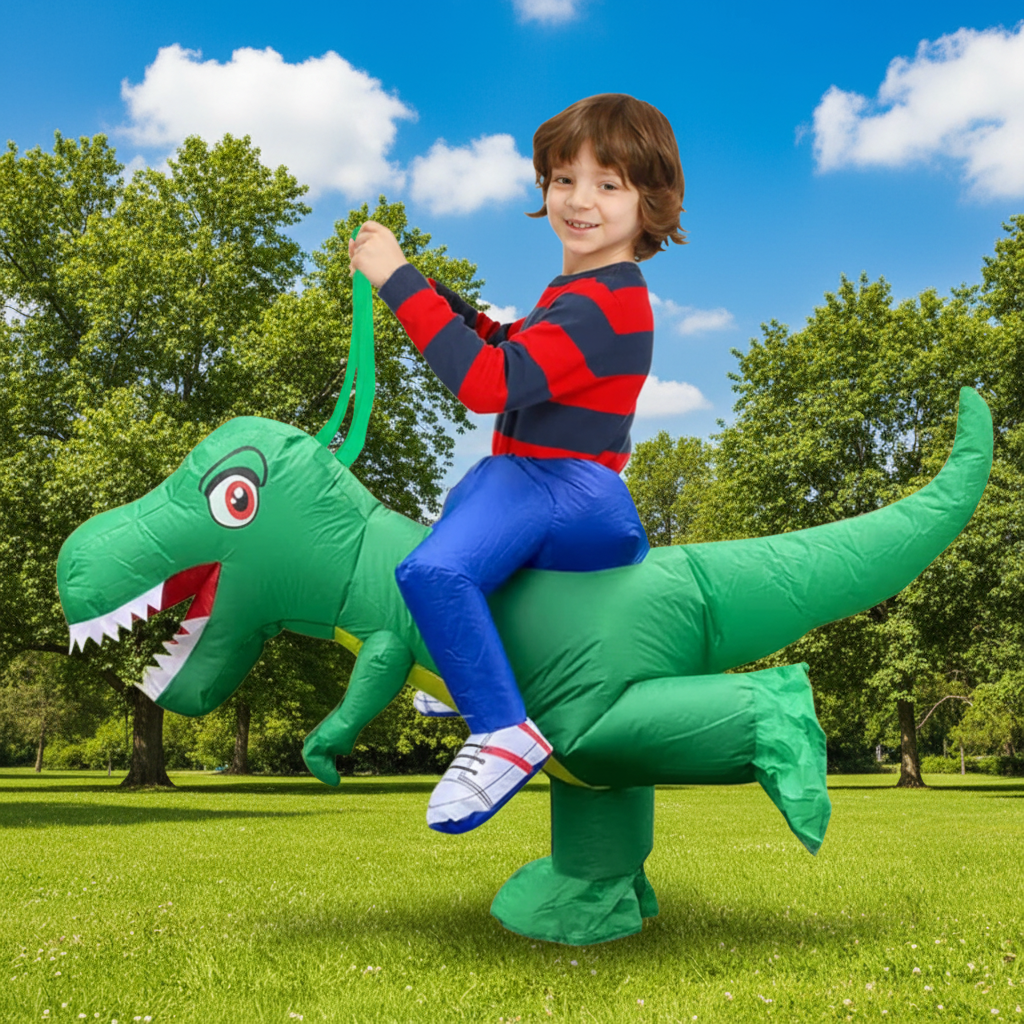 Opblaasbaar Halloween-dinosauruskostuum voor kinderen om in te stappen, met batterijventilator voor feestjes
