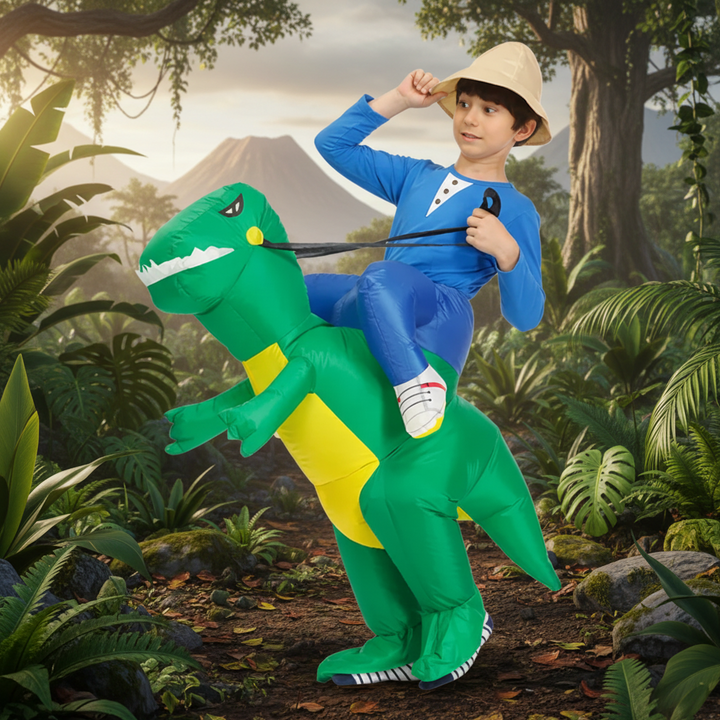 Opblaasbaar Halloween-dinosauruskostuum voor kinderen om in te stappen, met batterijventilator voor feestjes