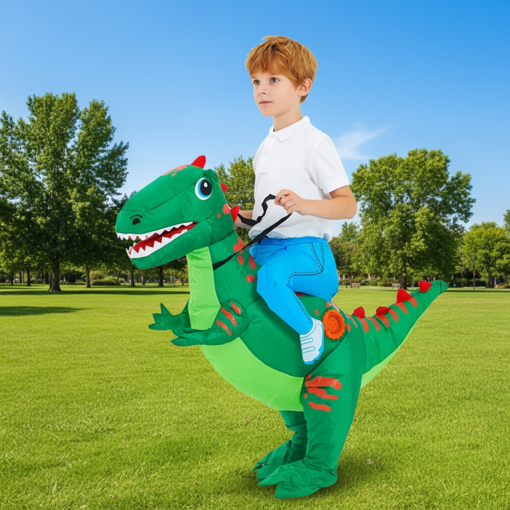 Opblaasbaar Halloween-dinosauruskostuum voor kinderen om in te stappen, met batterijventilator voor feestjes
