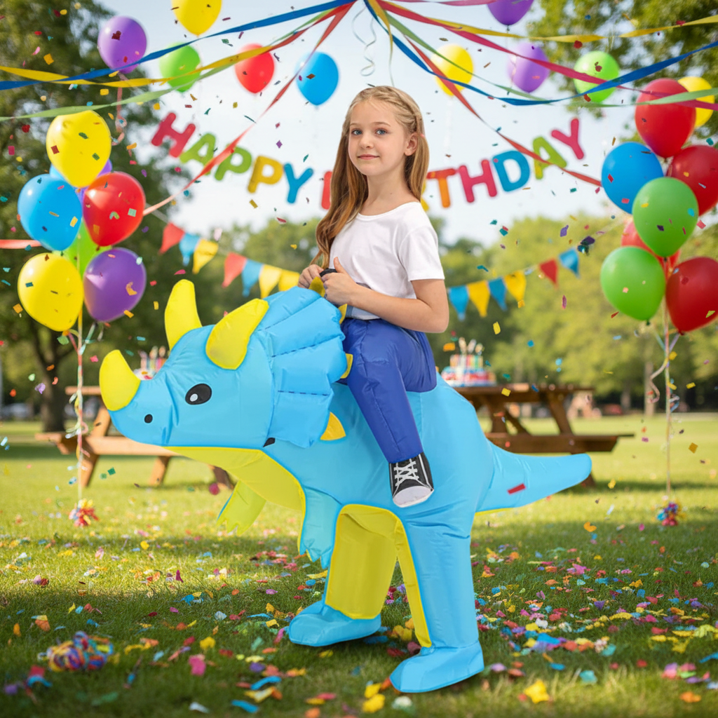 Opblaasbaar Halloween-dinosauruskostuum voor kinderen om in te stappen, met batterijventilator voor feestjes