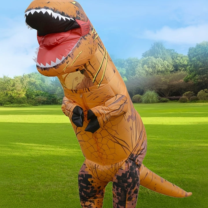Opblaasbaar dinosauruskostuum voor kinderen voor Halloween, T-rex-outfit met ingebouwde ventilator en craquelé-print
