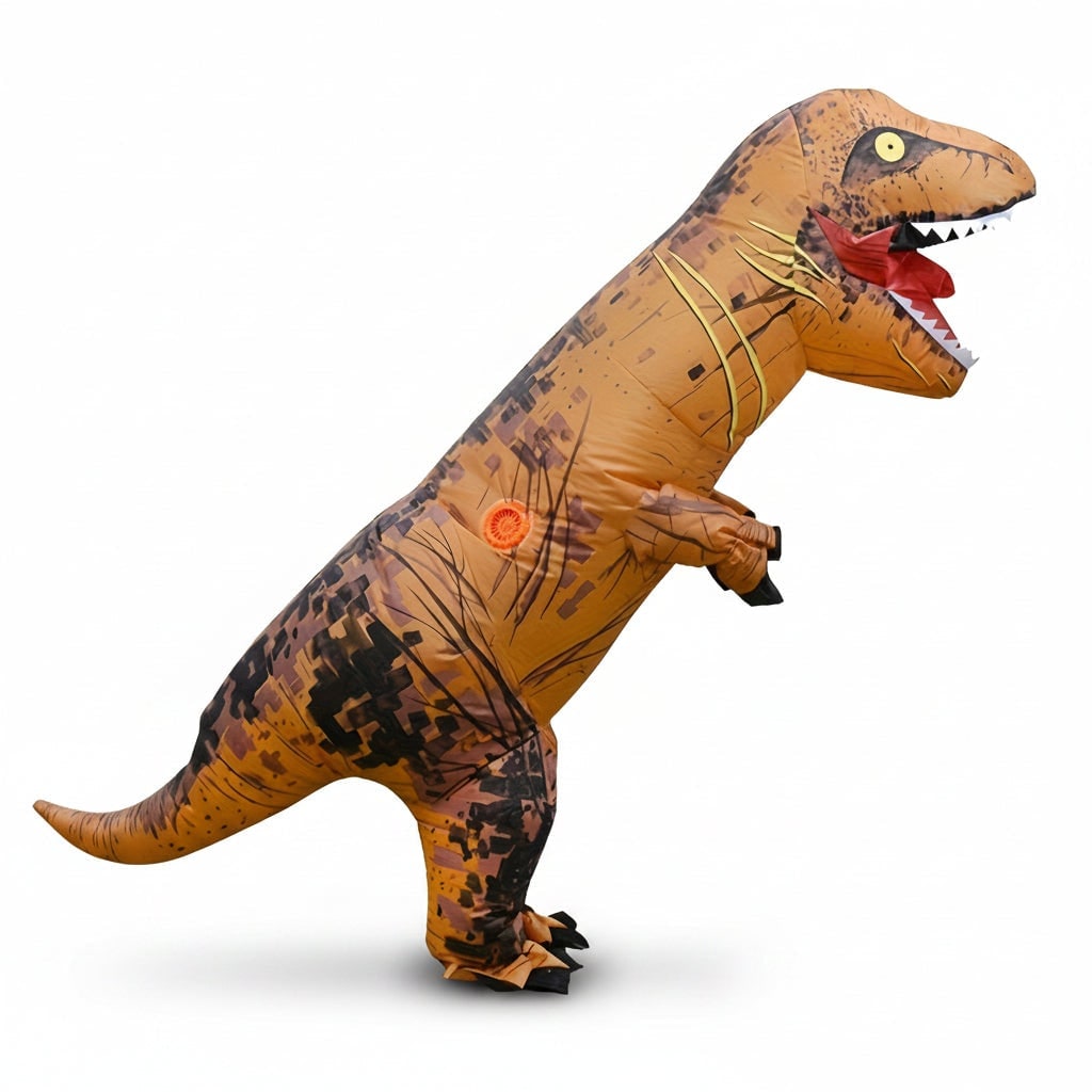 Opblaasbaar dinosauruskostuum voor kinderen voor Halloween, T-rex-outfit met ingebouwde ventilator en craquelé-print