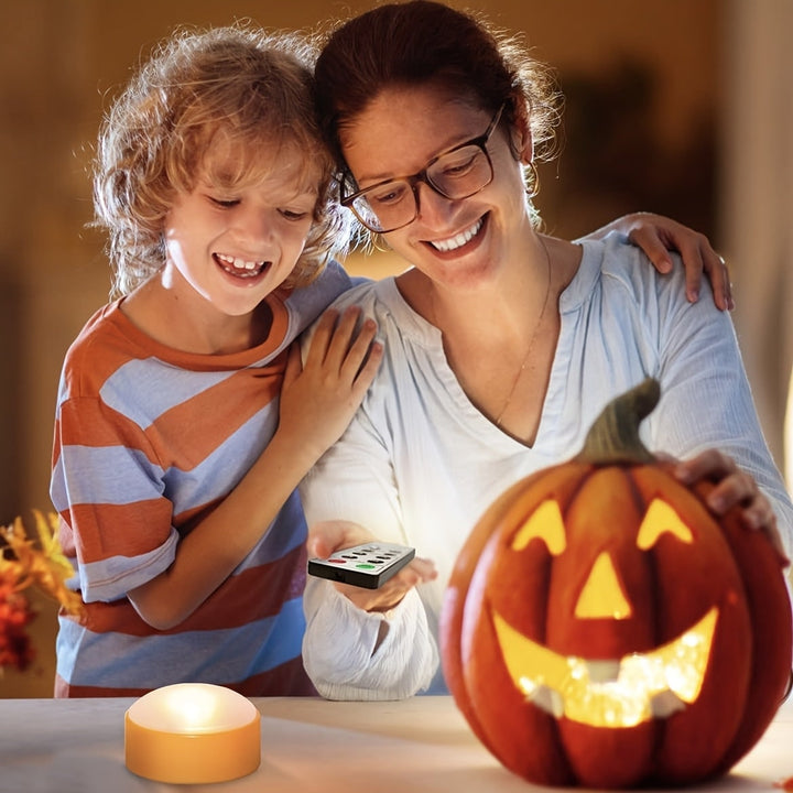 Halloween jack-o'-lantern pompoen led-theelichtjes met afstandsbediening op batterijen
