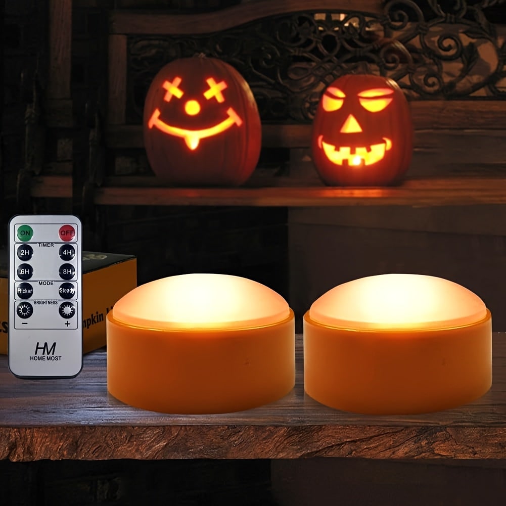 Halloween jack-o'-lantern pompoen led-theelichtjes met afstandsbediening op batterijen