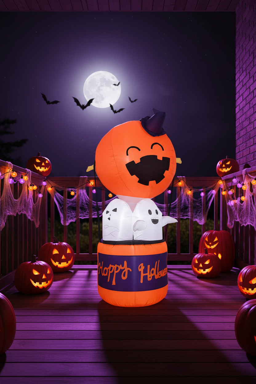 Halloween-buitendecoratie opblaasbare pompoen-luchtballon met spoken en ledverlichting
