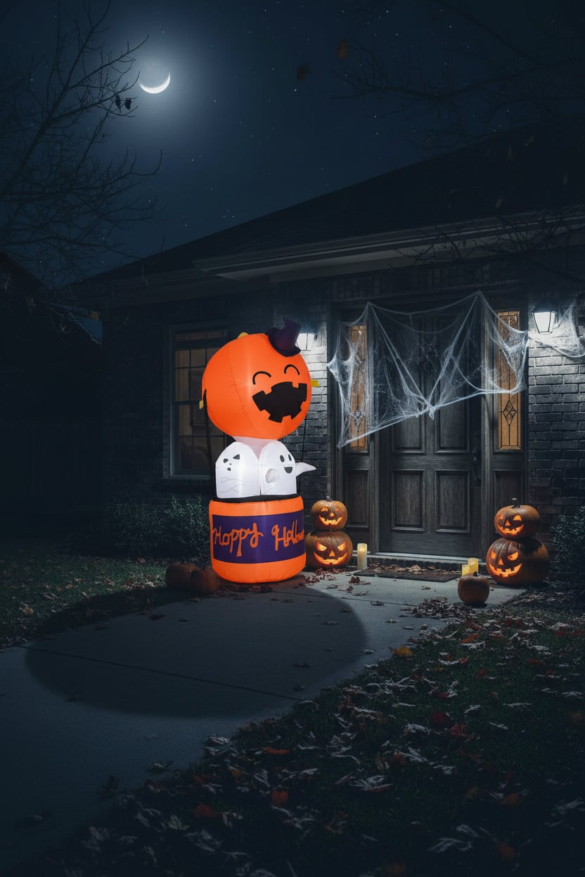 Halloween-buitendecoratie opblaasbare pompoen-luchtballon met spoken en ledverlichting
