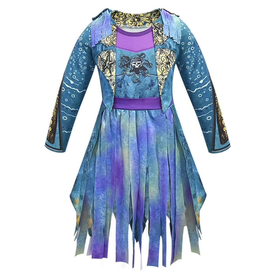 Halloween-piratenkostuum voor kinderen, jurkoutfit met schedelprint en gerafelde zoom