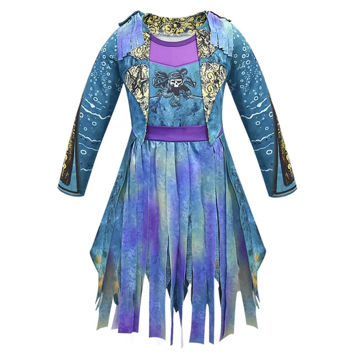 Halloween-piratenkostuum voor kinderen, jurkoutfit met schedelprint en gerafelde zoom